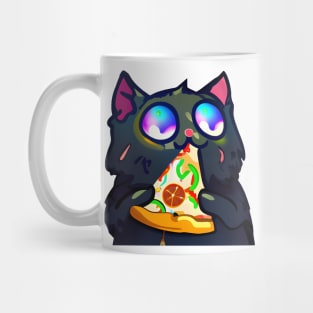 Black cat eating pizza Mug